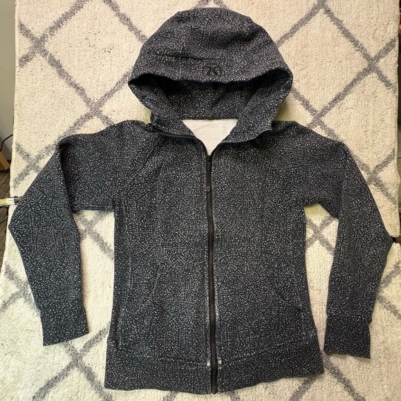 Lululemon Wom 8 Scuba Light Cotton Fleece Night View Black White Hooded Sweater - Picture 1 of 10